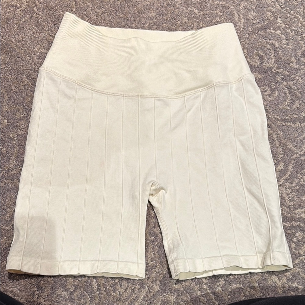 Women's Cream Ribbed Shorts